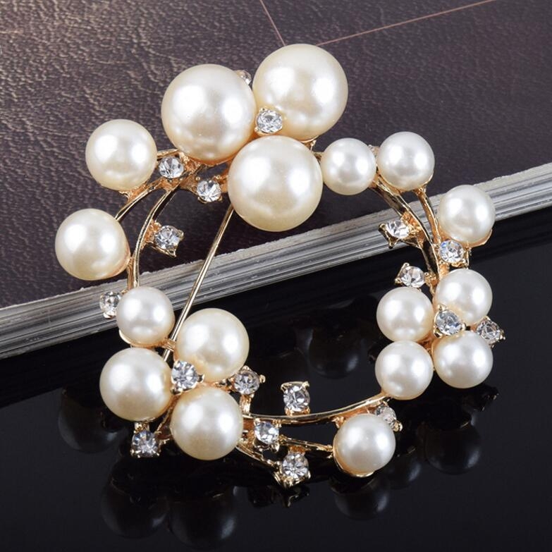 Brosă cu perle în stil coreean pentru femei, accesoriu vestimentar luxos, formă floare, aliaj, cristale încrustate