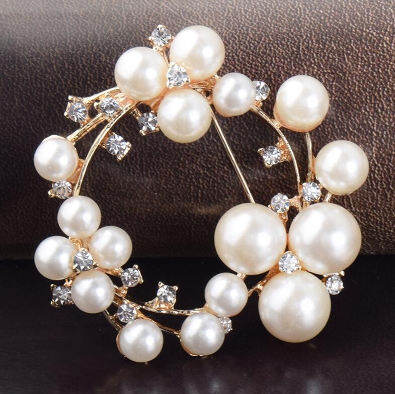 Brosă cu perle în stil coreean pentru femei, accesoriu vestimentar luxos, formă floare, aliaj, cristale încrustate