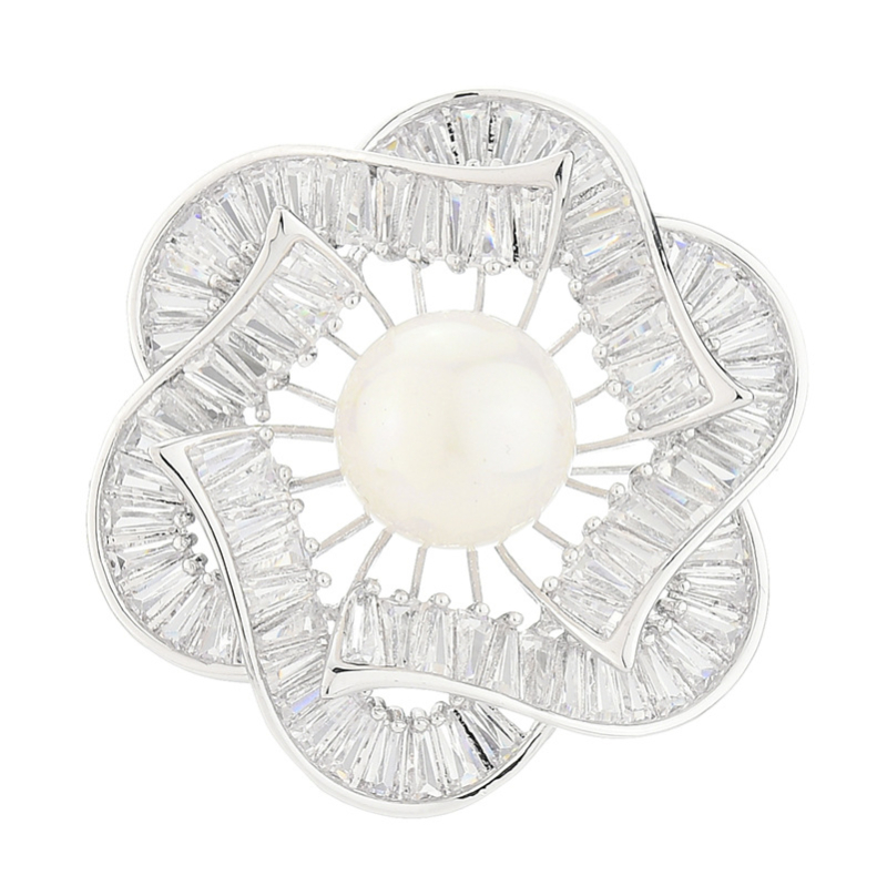 Brosă cu perle în stil coreean pentru femei, accesoriu vestimentar luxos, formă floare, aliaj, cristale încrustate