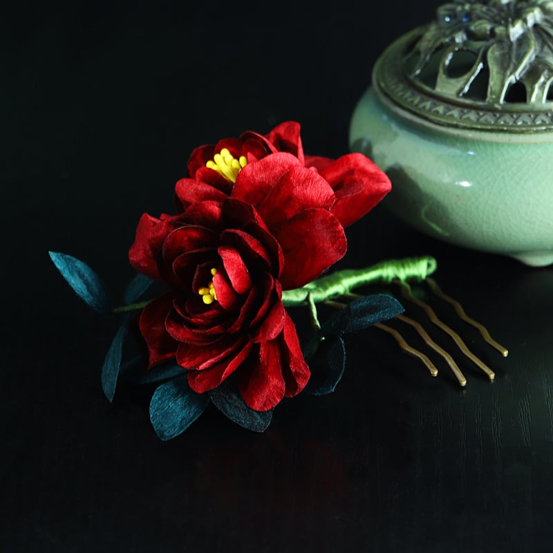 Hajgomb selyem bársony virágos, kézzel készített, forma: virág, stílusok: ősi / nemzeti / új kínai