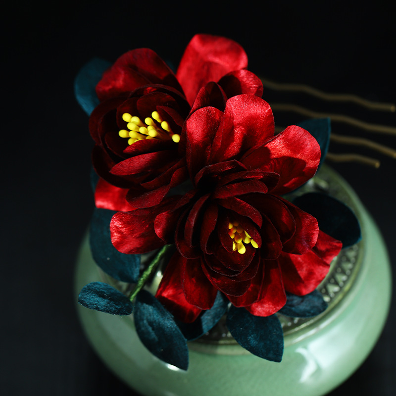 Hajgomb selyem bársony virágos, kézzel készített, forma: virág, stílusok: ősi / nemzeti / új kínai