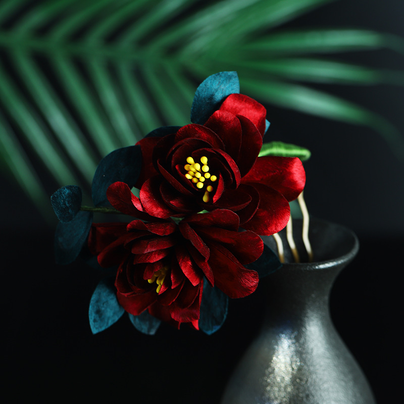 Hajgomb selyem bársony virágos, kézzel készített, forma: virág, stílusok: ősi / nemzeti / új kínai