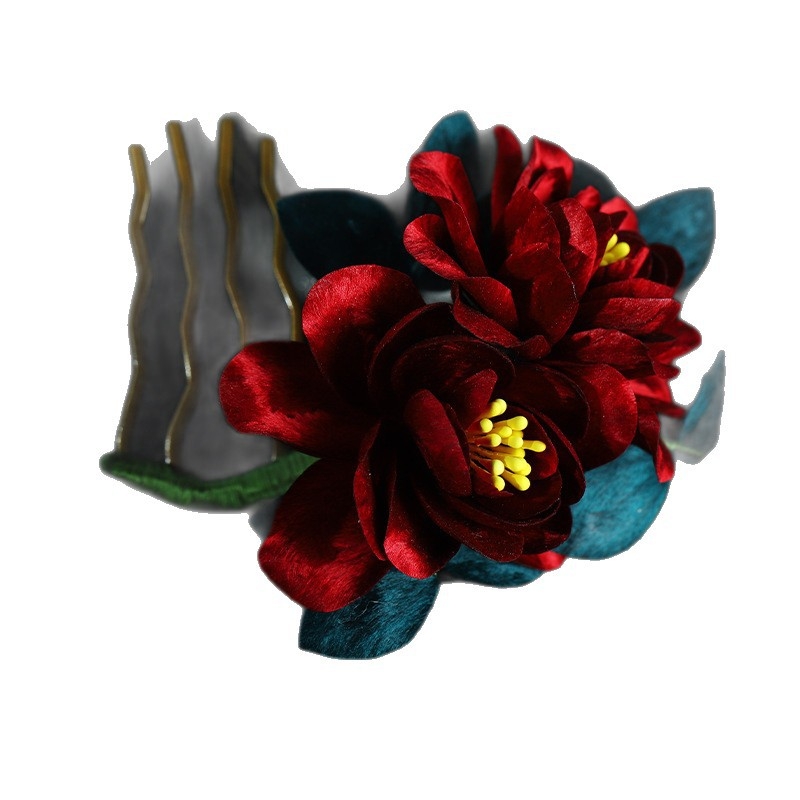 Hajgomb selyem bársony virágos, kézzel készített, forma: virág, stílusok: ősi / nemzeti / új kínai