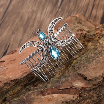 Гребен за коса с лунен мотив - винтидж стил, сплав, унисекс, геометричен дизайн, електроплатинация