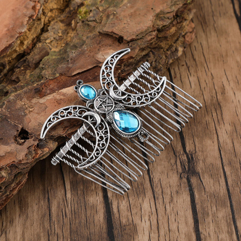 Гребен за коса с лунен мотив - винтидж стил, сплав, унисекс, геометричен дизайн, електроплатинация