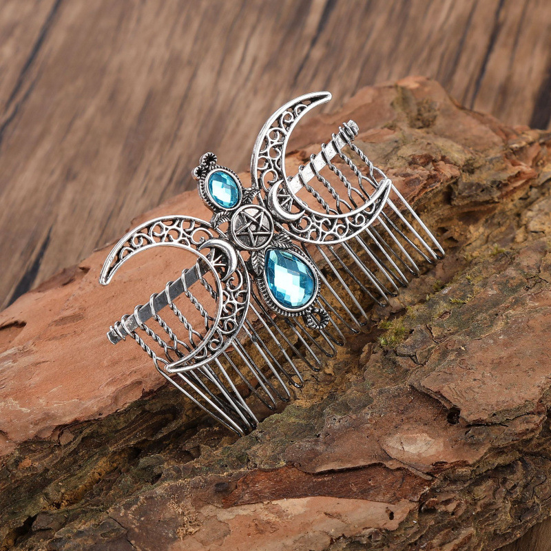 Гребен за коса с лунен мотив - винтидж стил, сплав, унисекс, геометричен дизайн, електроплатинация