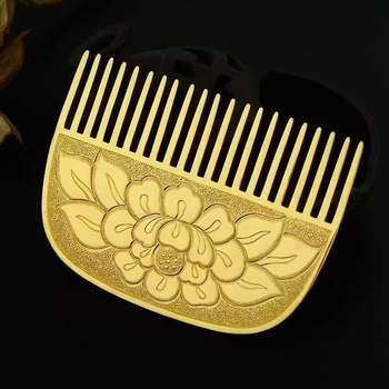Pieptene pentru păr din cupru pur, placare aur antic, stil etnic, unisex, formă de floare, lucrat manual, doisprezece zei ai florilor, Regele florilor