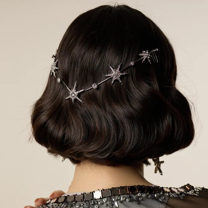 Fejfedő – csillag alakú rhinestone hajpánt, egyszerű stílus, elektroplat bevonat, fehér kristályok