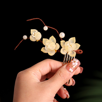 Accesoriu de păr din metal cu motiv Magnolia Orchid, realizat manual, stil retro feminin