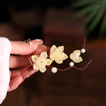 Accesoriu de păr din metal cu motiv Magnolia Orchid, realizat manual, stil retro feminin