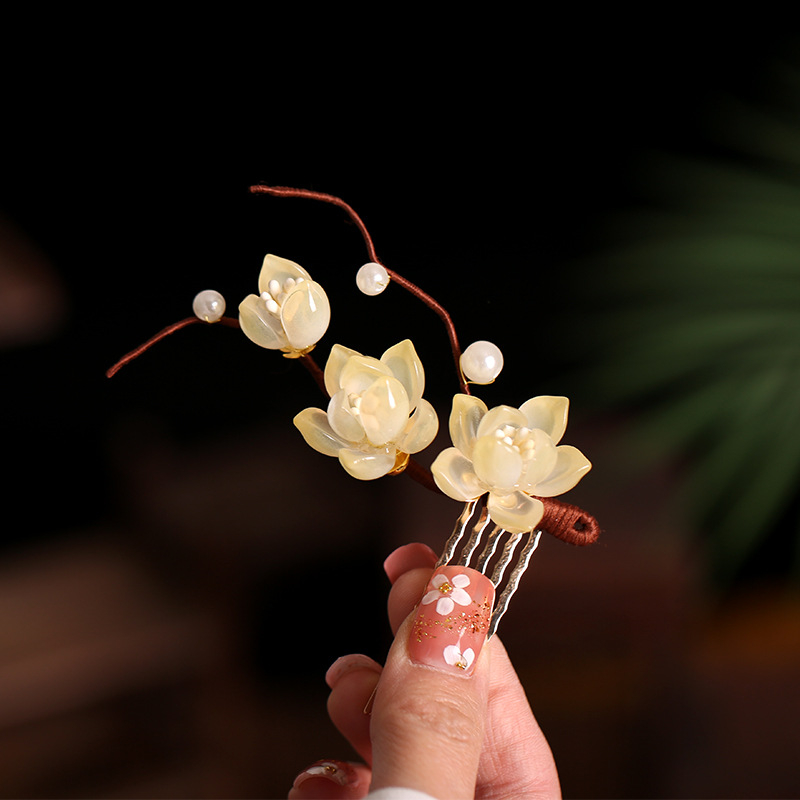 Accesoriu de păr din metal cu motiv Magnolia Orchid, realizat manual, stil retro feminin