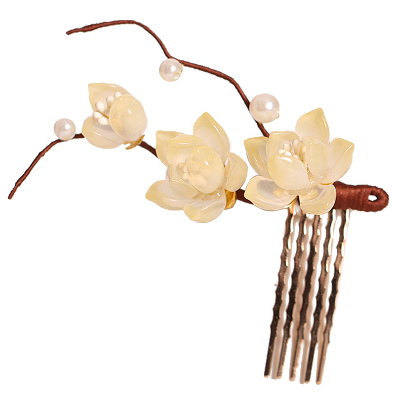 Accesoriu de păr din metal cu motiv Magnolia Orchid, realizat manual, stil retro feminin
