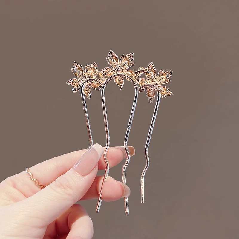 Kristályos hajtű ötvözetből, könnyed luxus stílus, virág motívummal és juharfalevél dizájnnal, updo frizurákhoz