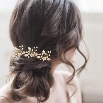 Bojtos hajcsat készlet – antik stílus, geometriai kialakítás, három darab, kristály-gyöngy díszítés, elektroplatinált befejezés