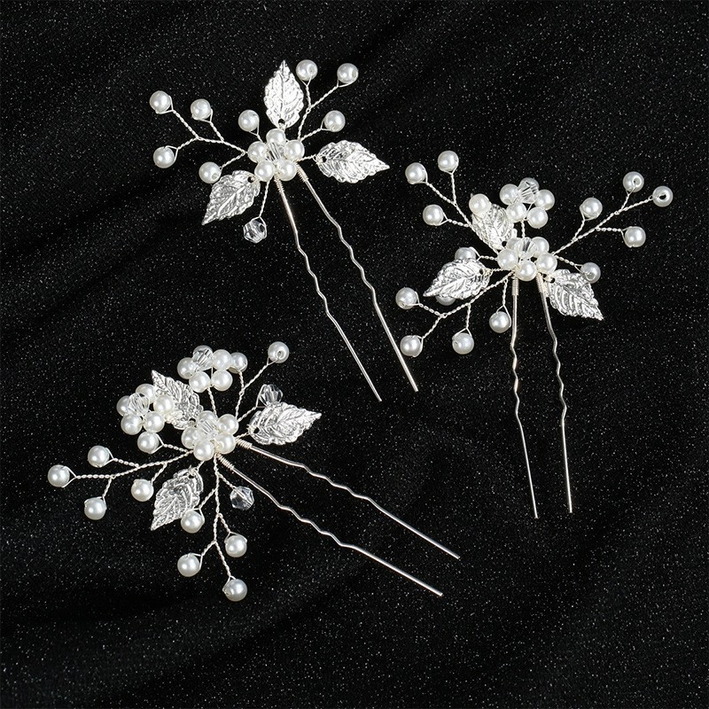 Bojtos hajcsat készlet – antik stílus, geometriai kialakítás, három darab, kristály-gyöngy díszítés, elektroplatinált befejezés