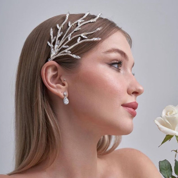 Pieptene de păr în formă de frunză cu rhinestones – accesorii elegante pentru nunta, finisaj electroplacat