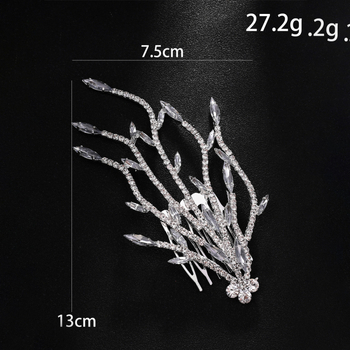 Pieptene de păr în formă de frunză cu rhinestones – accesorii elegante pentru nunta, finisaj electroplacat
