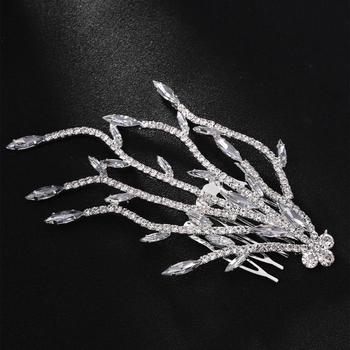 Pieptene de păr în formă de frunză cu rhinestones – accesorii elegante pentru nunta, finisaj electroplacat