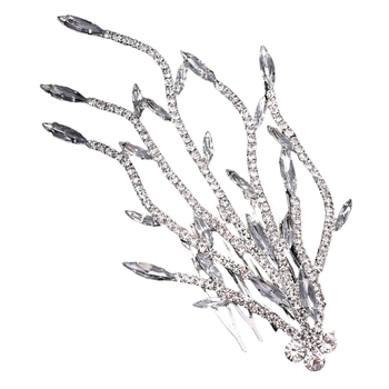 Pieptene de păr în formă de frunză cu rhinestones – accesorii elegante pentru nunta, finisaj electroplacat