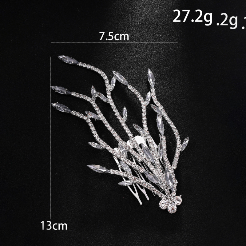 Pieptene de păr în formă de frunză cu rhinestones – accesorii elegante pentru nunta, finisaj electroplacat
