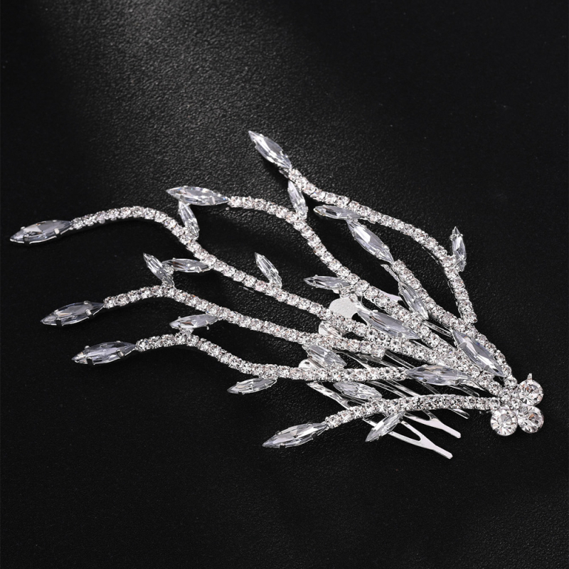 Pieptene de păr în formă de frunză cu rhinestones – accesorii elegante pentru nunta, finisaj electroplacat