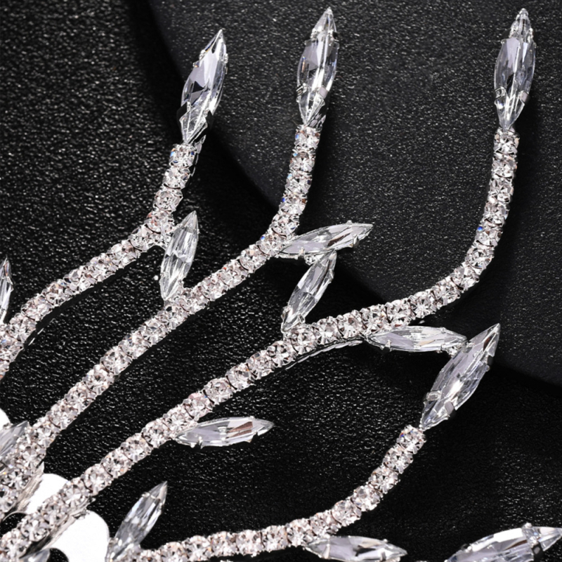 Pieptene de păr în formă de frunză cu rhinestones – accesorii elegante pentru nunta, finisaj electroplacat