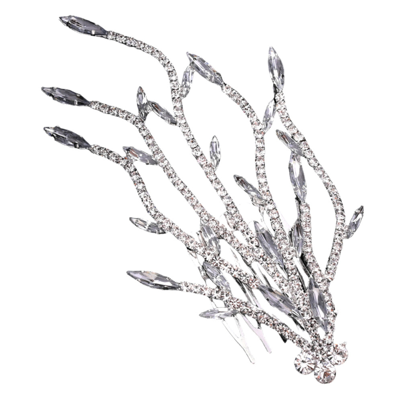 Pieptene de păr în formă de frunză cu rhinestones – accesorii elegante pentru nunta, finisaj electroplacat