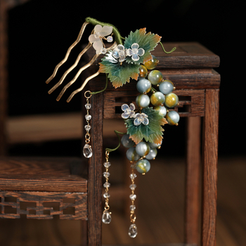 Hanfu hajdísz szőlő alakban, kézzel készült gyantából, vintage Tang stílusú bojtos dísz