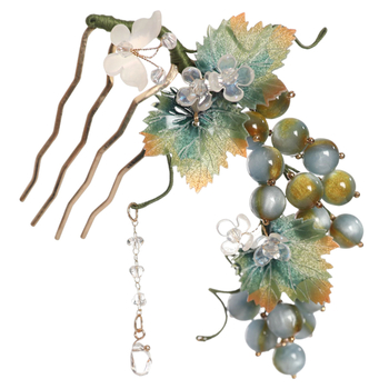 Hanfu hajdísz szőlő alakban, kézzel készült gyantából, vintage Tang stílusú bojtos dísz