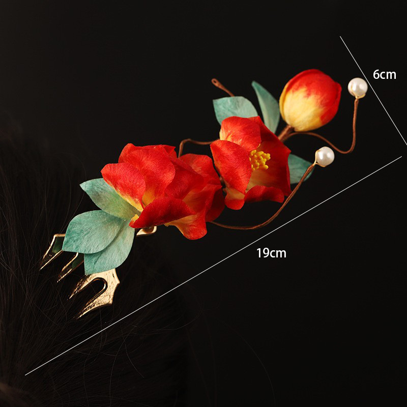 Fém virág alakú hajkefe - etnikus stílus, kézzel készült, RH055