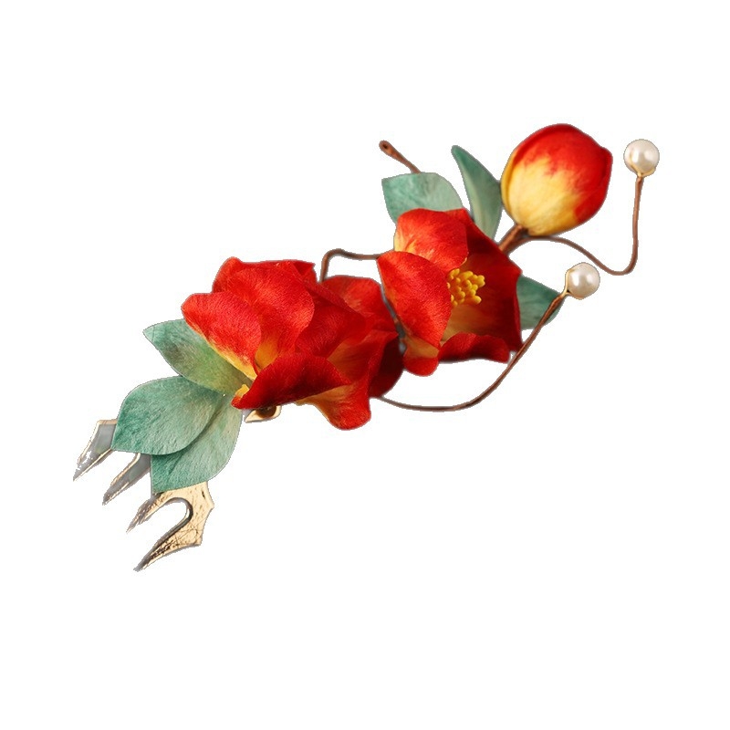 Fém virág alakú hajkefe - etnikus stílus, kézzel készült, RH055