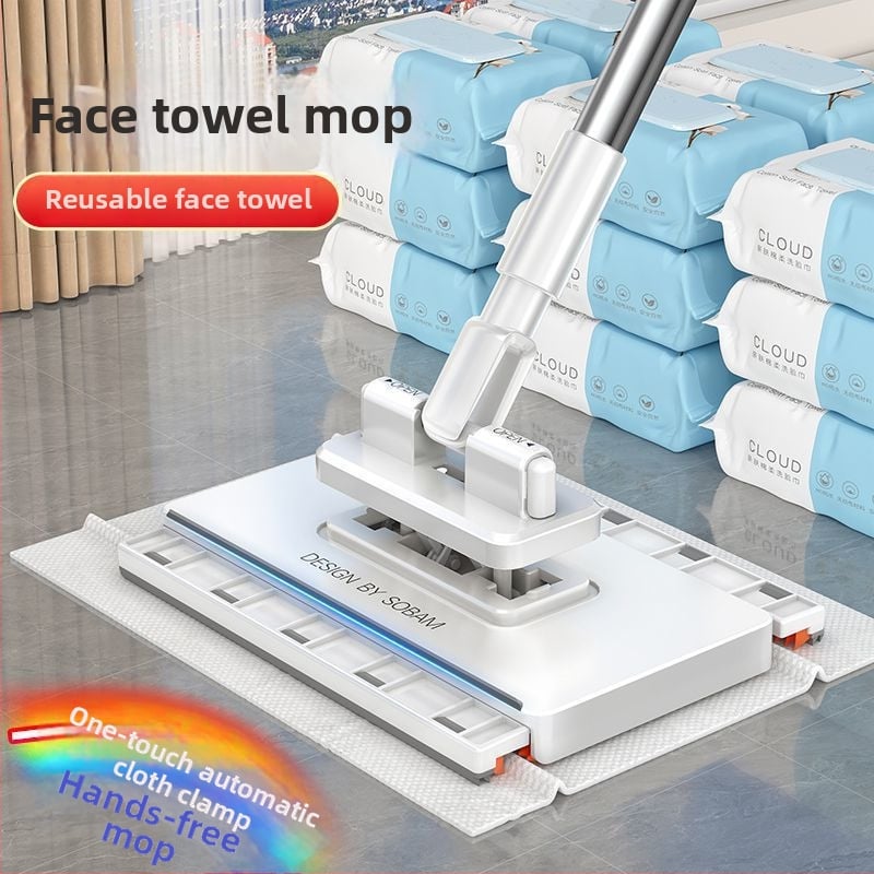 Мини плосък моп за дома – дръжка от неръждаема стомана, ролково изцеждане, ≤40% изцеждане, товароподемност 2 кг, двойно задвижване