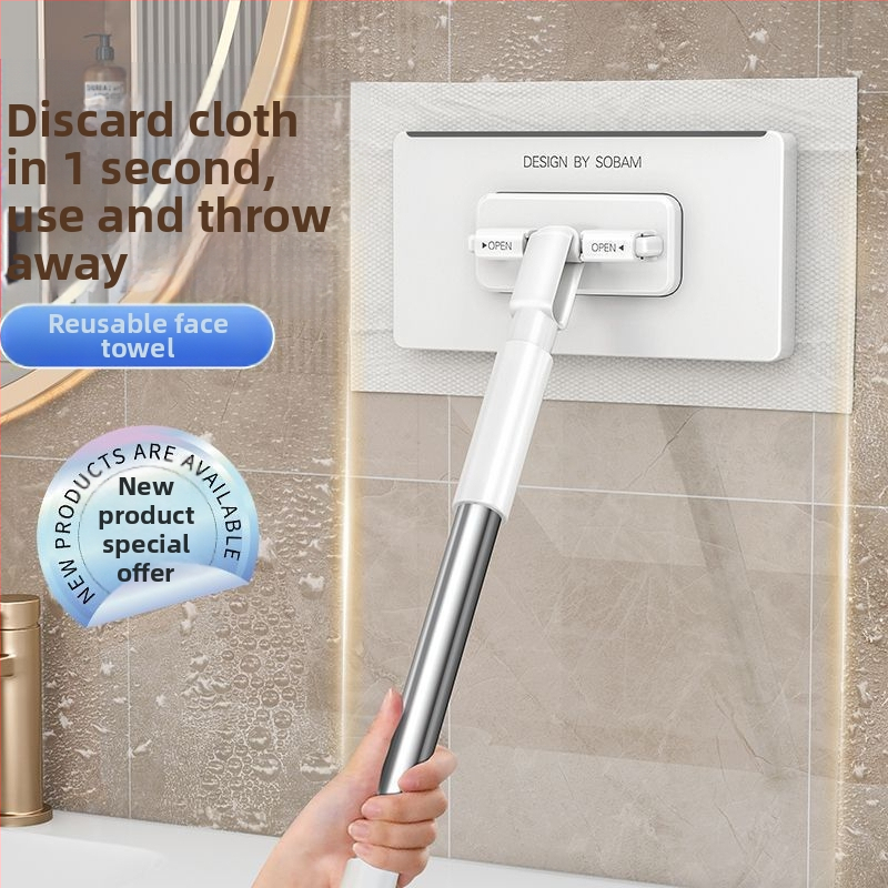 Mini plokščias šluostės mopas namams – nerūdijančio plieno lazda, volelio spaudimas, drėgmės lygis ≤40%, apkrova 2 kg, dviguba pavara