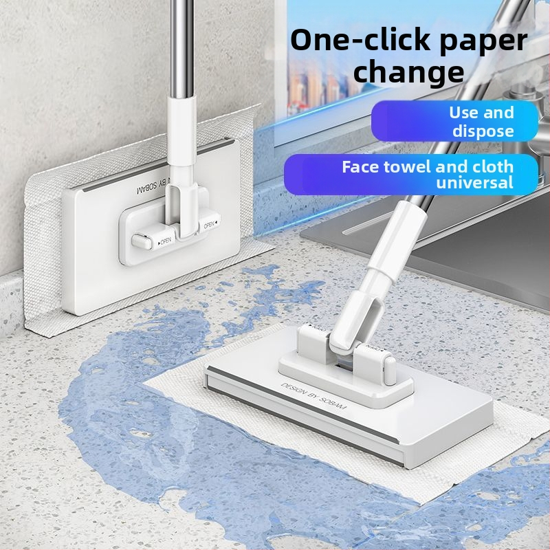 Mini plokščias šluostės mopas namams – nerūdijančio plieno lazda, volelio spaudimas, drėgmės lygis ≤40%, apkrova 2 kg, dviguba pavara