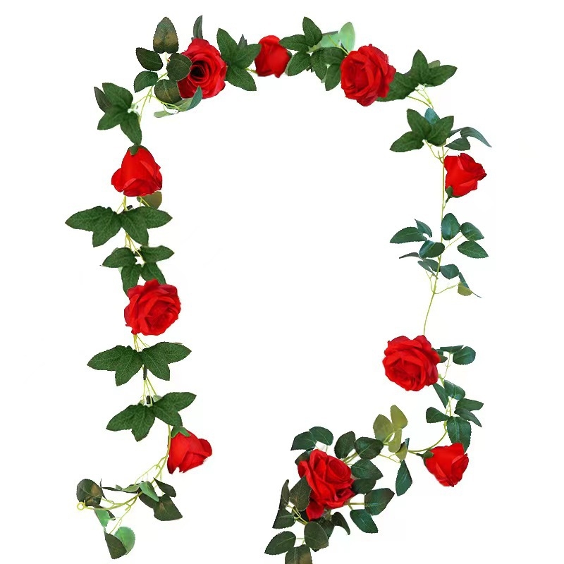 Изкуствени цветя и лози с рози за украса на спалня и сватбено помещение; диамантени акценти. Материали: пластмаса, коприна, пан-изтъкана тъкан. Техника: ембос, инжекционно формоване. Приложение: сватба, фотосесия, домашна декорация.