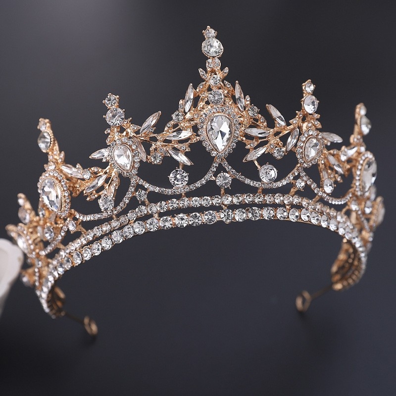 Krištalna tiara za kosu – svadbeni dodatak sa cirkonima i perlama, prinčevski stil, luksuzan dizajn