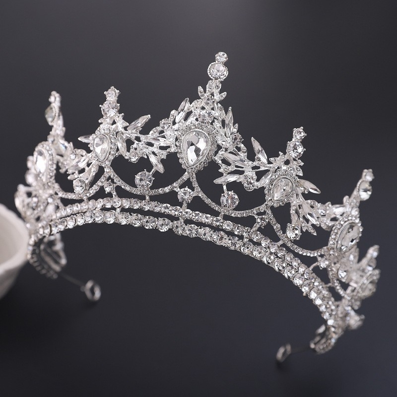 Krištalna tiara za kosu – svadbeni dodatak sa cirkonima i perlama, prinčevski stil, luksuzan dizajn