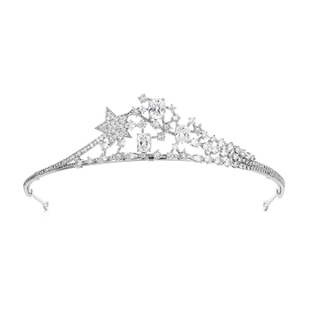 Ženska kruna za kosu od mesinga s cirkon kristalima, stil The Crown, čistoća 70