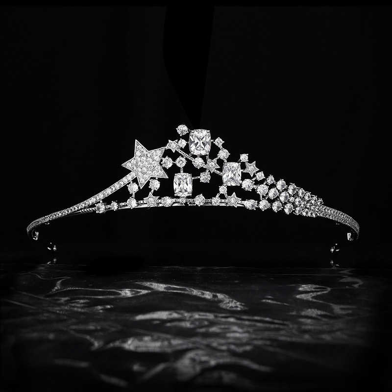 Ženska kruna za kosu od mesinga s cirkon kristalima, stil The Crown, čistoća 70