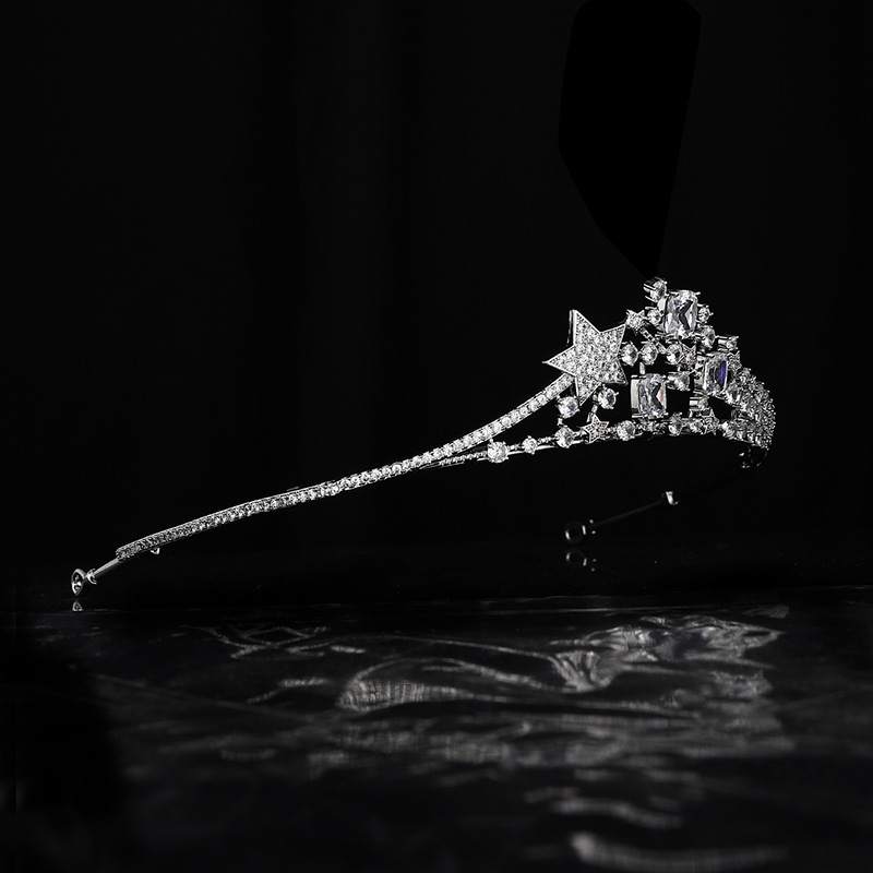 Ženska kruna za kosu od mesinga s cirkon kristalima, stil The Crown, čistoća 70