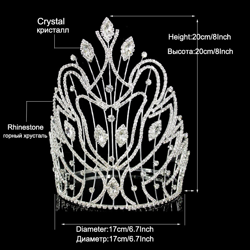 Ženska kruna za kosu, Rhinestone, 888 čistoća, elektroplating, bijeli kristal