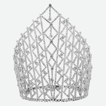 Tiara de mireasă din rhinestone, placare 18K, cristal alb, model coroană, electroplacare