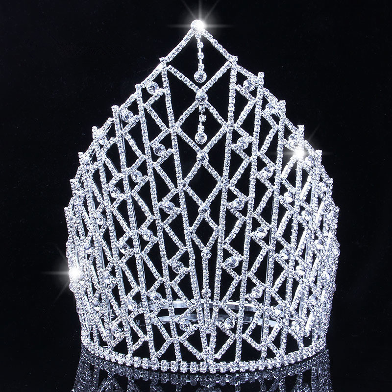 Tiara de mireasă din rhinestone, placare 18K, cristal alb, model coroană, electroplacare