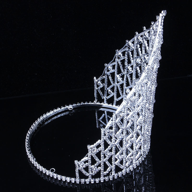 Tiara de mireasă din rhinestone, placare 18K, cristal alb, model coroană, electroplacare