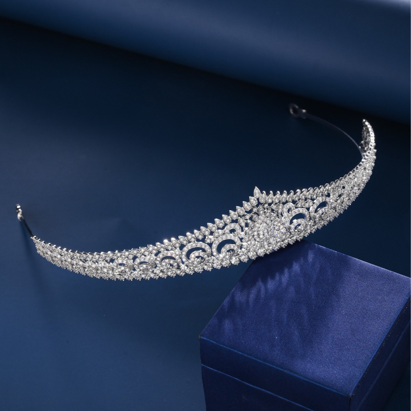Tiara de cap în stil coreean, din cupru cu zirconiu, cu montură micro-incrustată, potrivită pentru nunți și aniversări