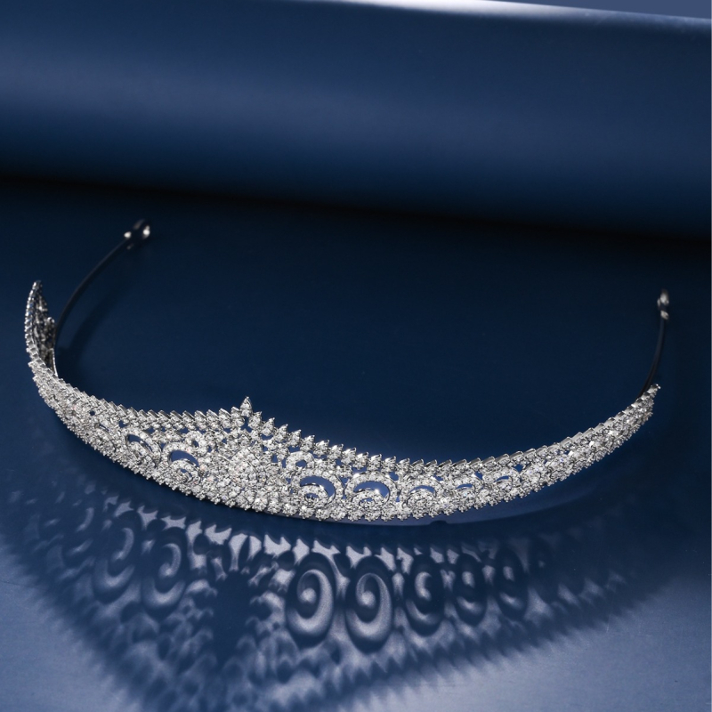 Tiara de cap în stil coreean, din cupru cu zirconiu, cu montură micro-incrustată, potrivită pentru nunți și aniversări