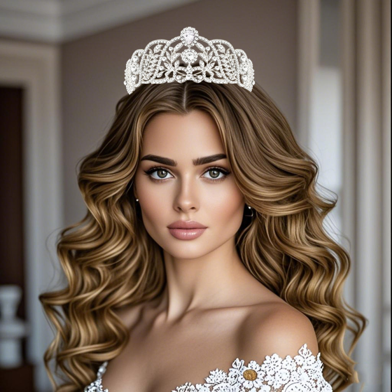 Nevjesta kruna – od legure, bijeli kristali, elektroplatiranje, elegantna tiara princeze