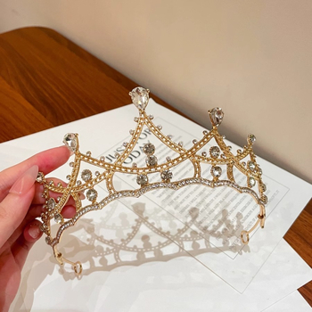 Metalna tiara s kristalima, elektroplate, lagani luksuzni stil, pogodna za vjenčanje