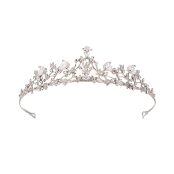 Nevjesta tiara s cirkonima – legura, bijeli kristal, korejski stil, cvjetni dizajn, elektropliranje