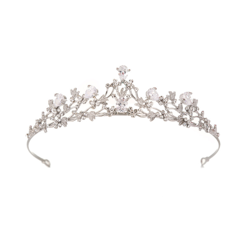 Nevjesta tiara s cirkonima – legura, bijeli kristal, korejski stil, cvjetni dizajn, elektropliranje